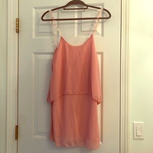 Light pink flower strap mini dress